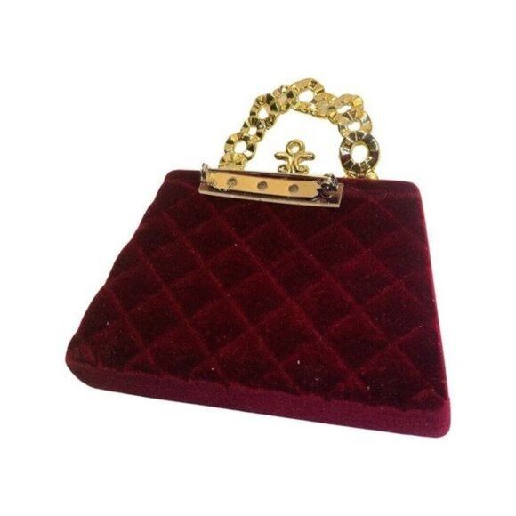 Artisan Christmas Red Velvet Rhinestone Satchel Purse Large Statement Brooch - Picture 6 of 8